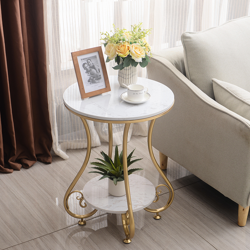 Nordic marble side table small coffee table simple modern living room light luxury sofa corner table wrought iron side table balcony round table
