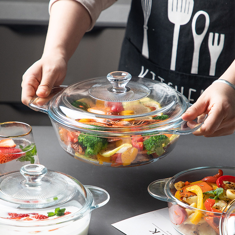 Yayixiu Nordic tempered glass pot with lid crystal pot heat-resistant vegetable pot soup pot household microwave oven dedicated