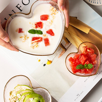 Nordic gold Fry Glass Bowl home creative cute salad bowl heart-shaped breakfast tableware fruit bowl crystal dessert bowl