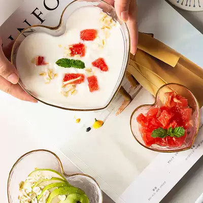 Nordic gold Fry Glass Bowl home creative cute salad bowl heart-shaped breakfast tableware fruit bowl crystal dessert bowl