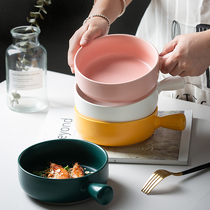Nordic creative handle Bowl Baking tray ceramic bowl personalized dessert bowl oven special household Bowl Noodle Bowl baked rice bowl plate