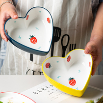 Yai Show Creative Hand-painted Teenage Girl Hearts Lace Bowl Strawberry Ceramic Pudding Bowl Nordic Sweet Fruit Salad Bowl