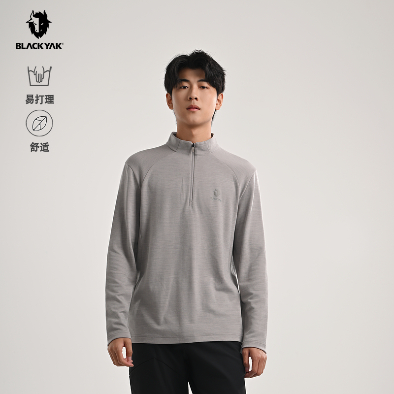 Blackyak/2025 Autumn New Style Merino Wool Wear-Resistant Men's Long-Sleeved Half-Zip T-Shirt Fym415