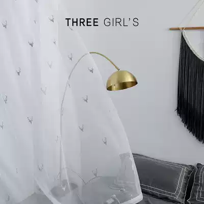 Nordic simple curtain elk embroidered yarn children's room gauze bedroom living room white embroidered yarn modern style custom gauze curtain