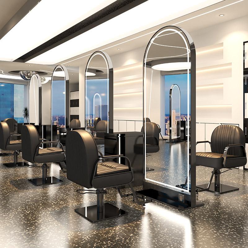 Hairdresser mirror desk net red barber shop single and double mirror hair salon special with lamp floor mirror stainless steel hair cutting mirror