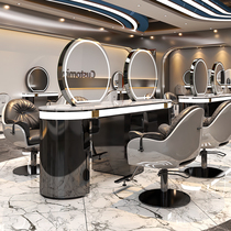Net Red Barber shop mirror hair salon special stainless steel hair cutting mirror LED light ironing landing mirror