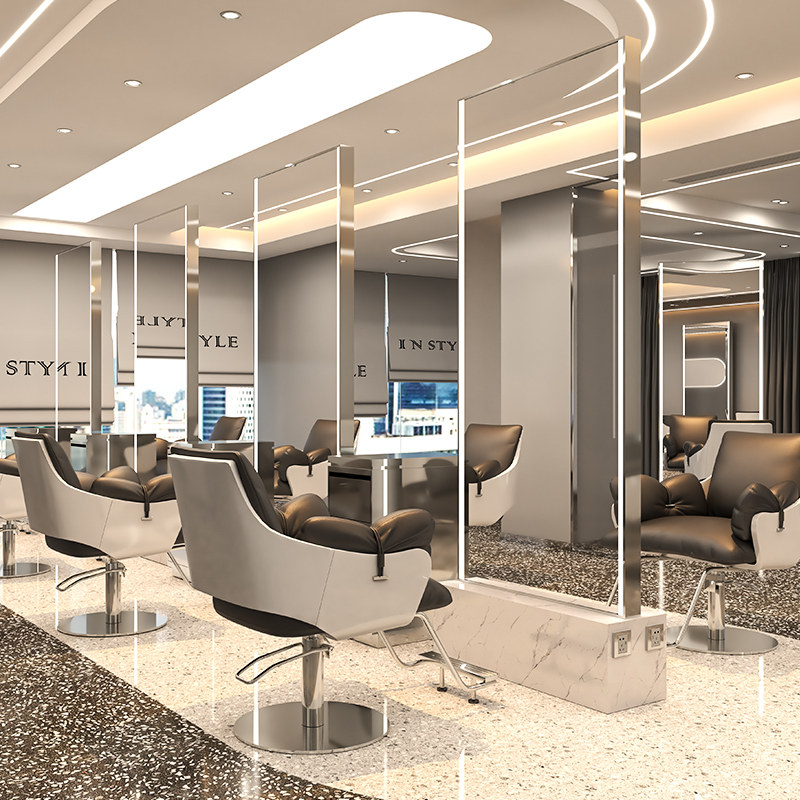 Net red barber shop mirror desk hair salon special hair salon single and double mirror table floor to ceiling with light stainless steel haircut mirror