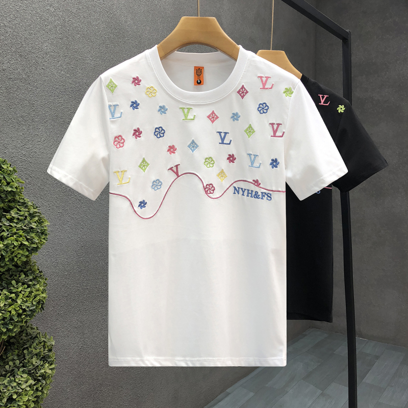 European Brand An&Lv/Anlulv Exclusive Colorful Embroidered Short-Sleeve T-Shirt for Men, Trendy High-End Top, Summer 2025