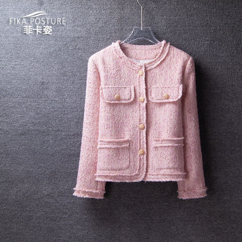 Popular Pink Tweed Jacket for Women 2024 Spring and Autumn New Style High-End Elegant Socialite Petite Tweed Top