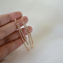 14K gold long tassel earrings Korean temperament micro diamond stud earrings simple gift for girlfriend friends