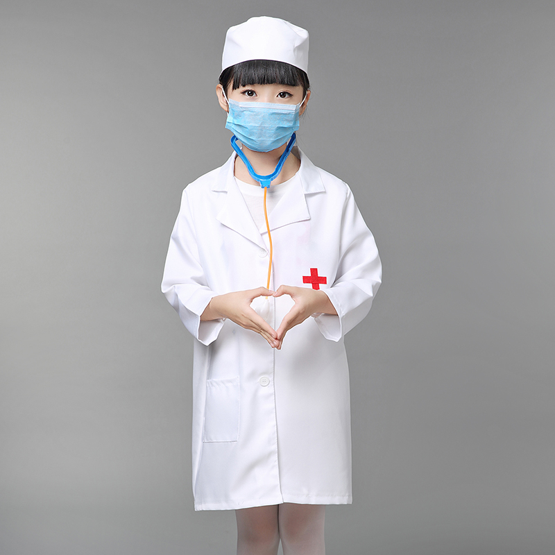 Bác sĩ trẻ em, y tá nhỏ, quần áo, áo khoác trắng, mẫu giáo, bé gái, em bé, biểu diễn, dịch vụ, vui chơi, đóng vai trang phục biểu diễn zumba