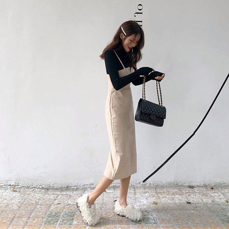 Net Red women's clothing Two sets Temperament Fairy long skirt dress 2021 Autumn Winter Goddess Fan Mao dress fit dress