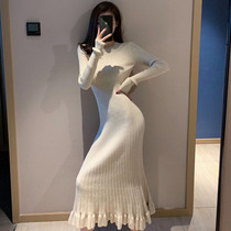 Undershirt woman autumn and winter medium long style gloves sweater new bottom-knit unique design Liodie dress Winter skirts