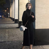 Sweater womens 2022 new autumn and winter high collar small black dress headsets Lazy Loose outside wearing 100 hitch undershirt dress