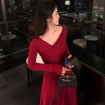 2022 Little Red Dress Code Style Gown Dinner Temperament Beiyai Dress Red High Cold Gown Knitwear Knitwear Dress