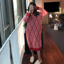  Autumn and winter 2021 new trendy Western style early autumn fashion temperament fat sister small fresh net red knitted dress female
