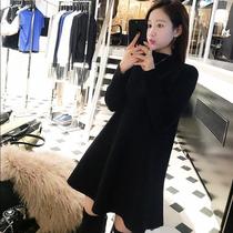  2021 autumn and winter clothing new small fragrance inside the bottomed knitted dress female net red black thickened sweater long skirt