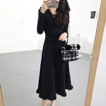  Autumn 2021 Korean womens skirt autumn and winter new French net red sweater winter skirt long skirt knitted over-the-knee dress