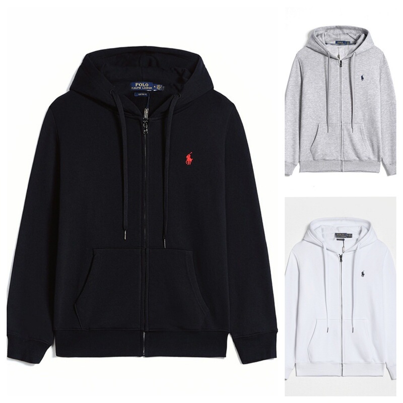 Polo Ralph Lauren Spring and Autumn Hooded Sweatshirt with Fashionable Embroidered Pony Logo, Loose Fit, Large Size, Zip-Up Cardigan