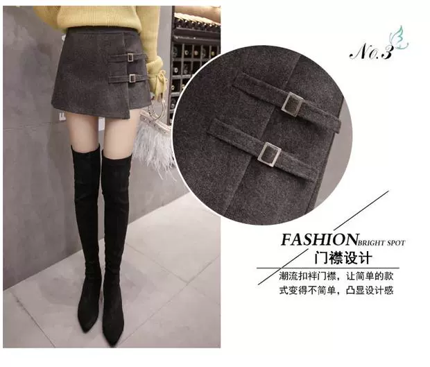 Quần short len ​​nữ mùa đông mặc quần cạp cao cạp cao quần mùa thu đông 2018 phiên bản Hàn Quốc mới mặc quần bốt hoang dã