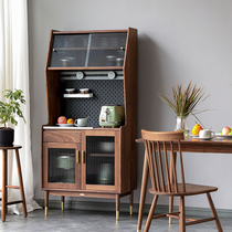 Nordic Black Walnuts Wood Dining Side Cabinet Modern Minima Restaurant Furniture Integrated By Wall High Cabinet Double Layer Tea Water Cabinet Wine Cabinet