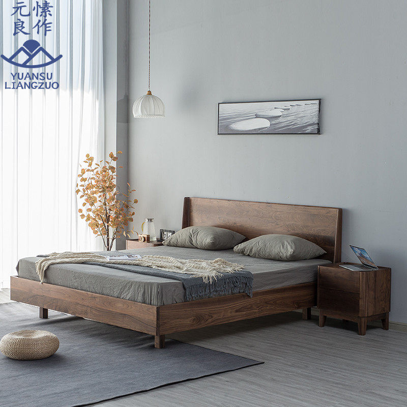 Nordic Black Walnuts Wood 1 8 m 2 m Main Sleeper Solid Wood Bed Brief Modern Day Style Large Bed Light Lavish Double Log Bed