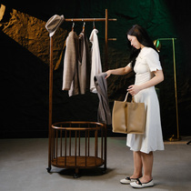 U Home | Light extravagant Premium solid wood Clothes hat rack movable and versatile floor hangers Dirty Clothes Basket Techniques