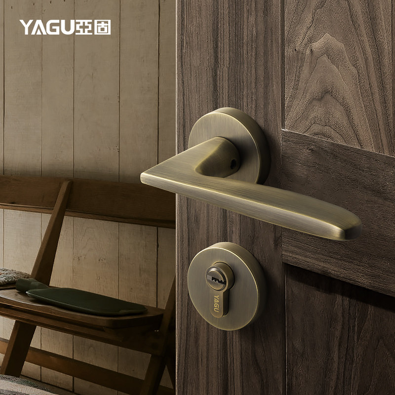 Yagu door lock indoor room door lock three-piece set solid wood bedroom silent magnetic suction American split bronze door lock