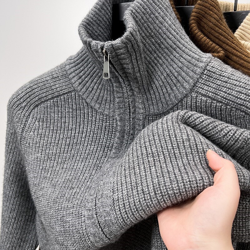 Heavyweight Thick-Knit Turtleneck Cardigan Sweater Jacket for Men with Zipper, Stand-Up Collar, Knitted Jacket, Thickened and Warm, New for Autumn and Winter