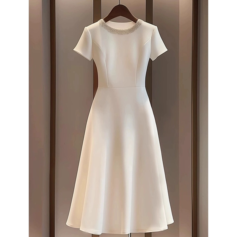 Authentic Gejia Women's Clothing 2025 Summer Little Chanel Style Elegant Waist-Cinching Dress High-End Light Luxury White Long Dress for Women