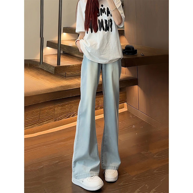 Cleanfit Light Blue Willow Leaf Ice Silk Jeans for Men and Women, Slim Fit, Thin Straight-Leg, Slightly Flared Wide-Leg Pants