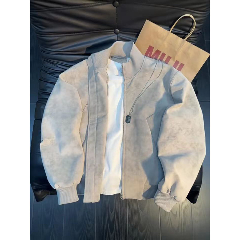 High-End Short Tie-Dye Leather Jacket for Men, Autumn Cleanfit Baseball Jacket, American-Style Stand-Up Collar Flight Jacket High-End Short Tie-Dye Leather Jacket for Men, Autumn Cleanfit Baseball Jacket, American-Style Stand-Up Collar Flight Jacket