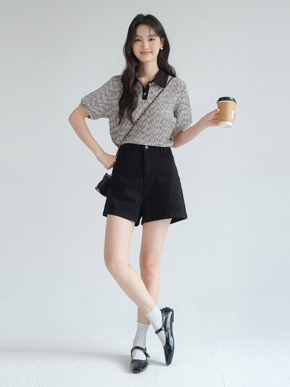 蓝若水大码女装肌理感正肩Polo衫2025新款胖MM夏装复古显瘦上衣