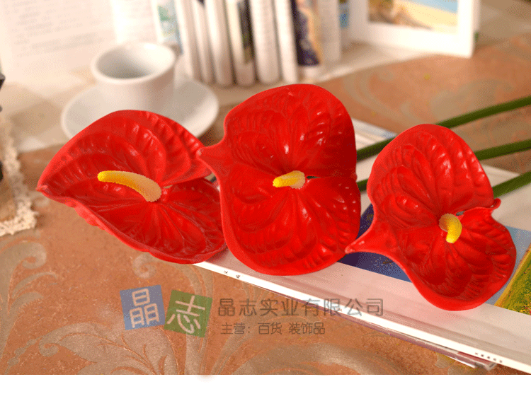 Đồ nội thất cao cấp bằng nhựa đơn màu đỏ mô phỏng anthurium 绢 hoa trang trí nhà trang trí đám cưới - Hoa nhân tạo / Cây / Trái cây cây hoa giả