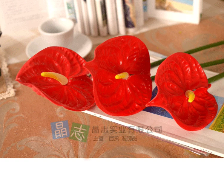 Đồ nội thất cao cấp bằng nhựa đơn màu đỏ mô phỏng anthurium 绢 hoa trang trí nhà trang trí đám cưới - Hoa nhân tạo / Cây / Trái cây