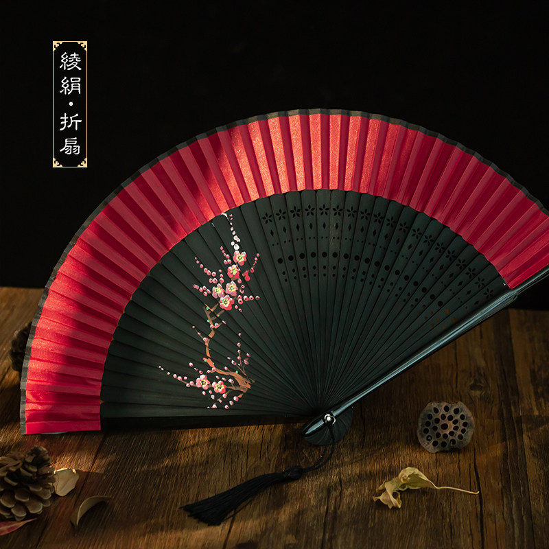 Women's folding fan dance Chinese style Hanfu Tassel Japanese style and fan Ancient style Cherry blossom fan Portable retro portable