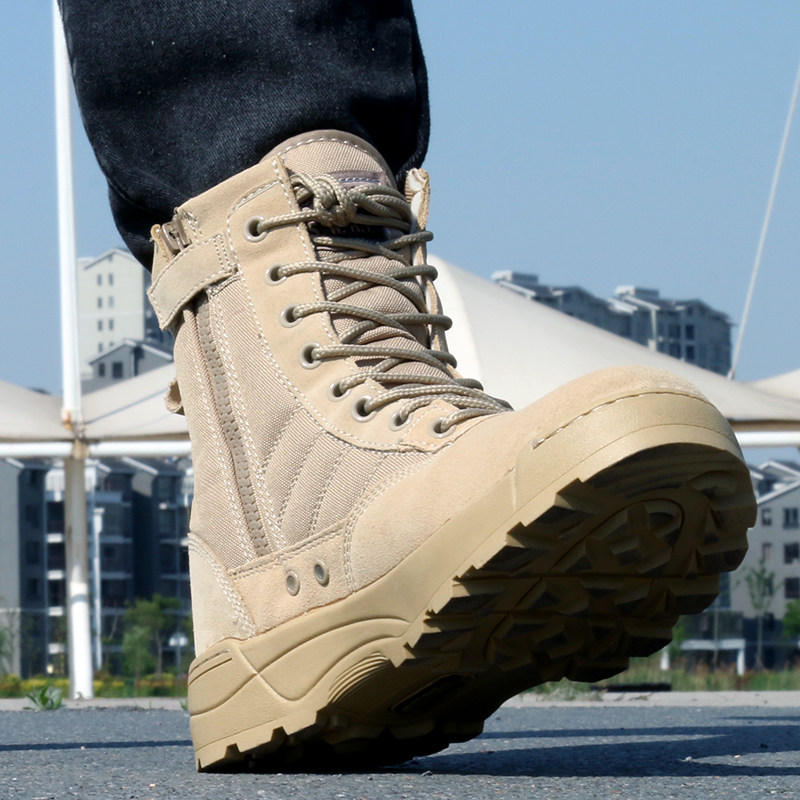 Ultra Light High Cylinder Combat Boots Men Winter Plus Suede Warm Combat Training Boots Tactical Boots For Training Desert Land War Shoes