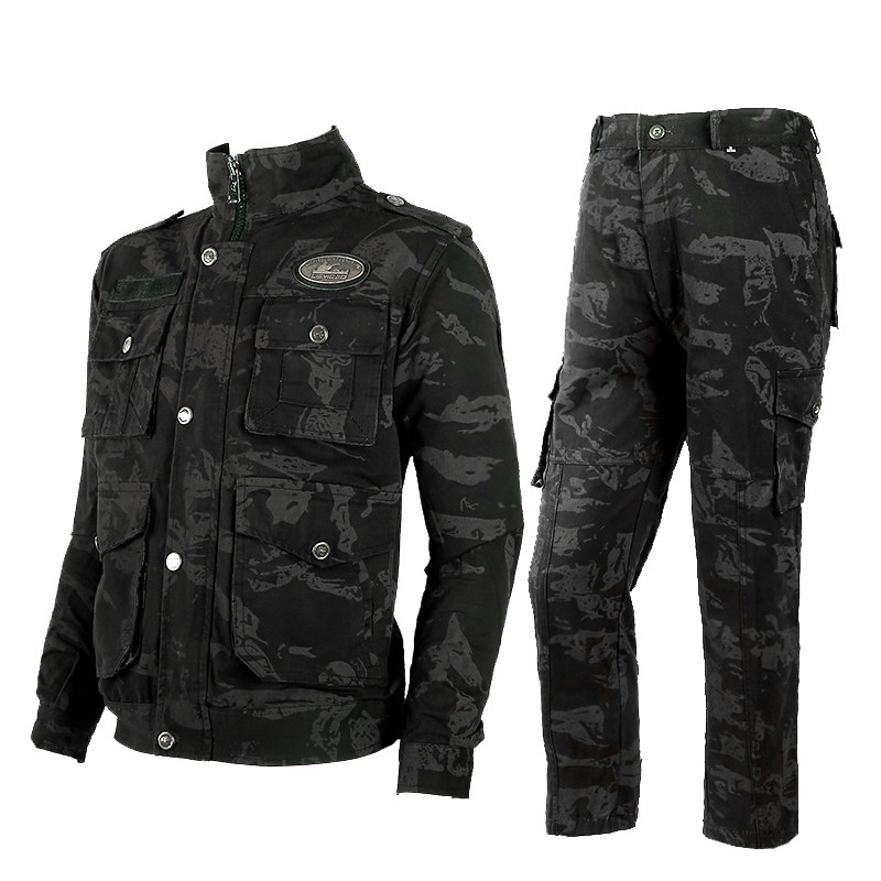 Pure cotton thickened abrasion resistant black eagle camouflak suit men's autumn and winter for training and labor outdoor casual working clothes