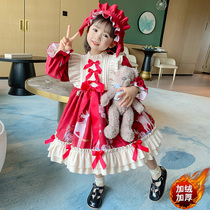 Loretta Girls Dress Dress 2021 New Foreign Air Winter Childrens Dresses Winter Style Plus Suede Baby Princess Dresses Red