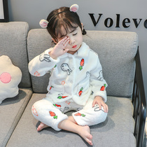 Baby girl pajamas autumn and winter coral velvet home clothing children flannel set children thick girl two-piece set