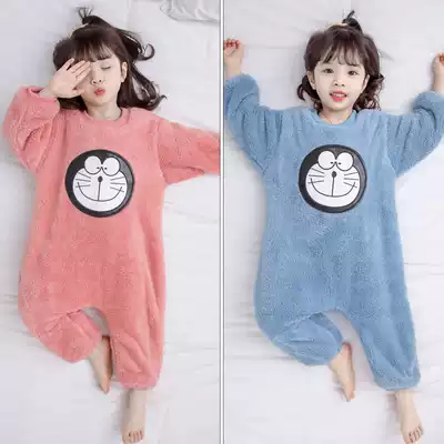 Baby girl pajamas winter thickened one-piece coral velvet children's home clothes women autumn and winter girls baby flannel sleeping bag