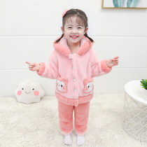 Girl Coral Suede Pyjamas Children Autumn Winter Flannel Suede Home Clothing Womens Baby Suit Winter Princess Thickened Warm