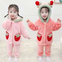 Baby Coral Suede Pyjamas 1-3 Year Old Children Autumn Winter Flannel Suede Girls Suit Girls Suit Winter Thickened Children 2