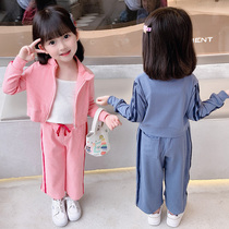 Girl Spring Clothing Suit 2022 New Spring Autumn Children Wide-legged Pants Two Sets Foreign Air Mesh Red Child Female Baby