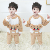 Children Coral Suede Pyjamas Boy Autumn Winter Flannel Suede Palate 3 Year Old Male Baby Winter Suit Thickened Warm 1