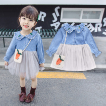 Girls autumn dress new skirt Korean long sleeve baby dress spring autumn Princess foreign style children denim dress