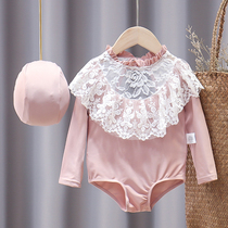 Swimsuit girl Xia Princess Xia Duan Childrens lace one-piece swimsuit cute female baby net red swimsuit for childrens foreign air