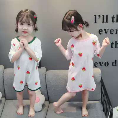 Girl's nightdress summer thin cotton children's one-piece pajamas Summer 3-year-old baby nightgown Princess child air-conditioned clothing 1