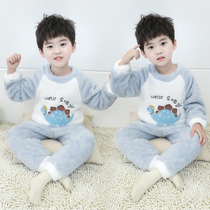 Baby Coral Suede Pajamas 1-3 Year Old Children Autumn Winter Flannel Dinosaur Home Clothing Boy Suit Winter Thickening 2