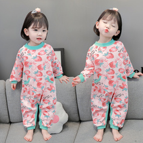 Baby Conjoined Sleeping Clothes Spring Autumn Pure Cotton Baby Boy Home Conserved Long Sleeve Girl anti-kick sleeping bag Autumn Lovely Princess